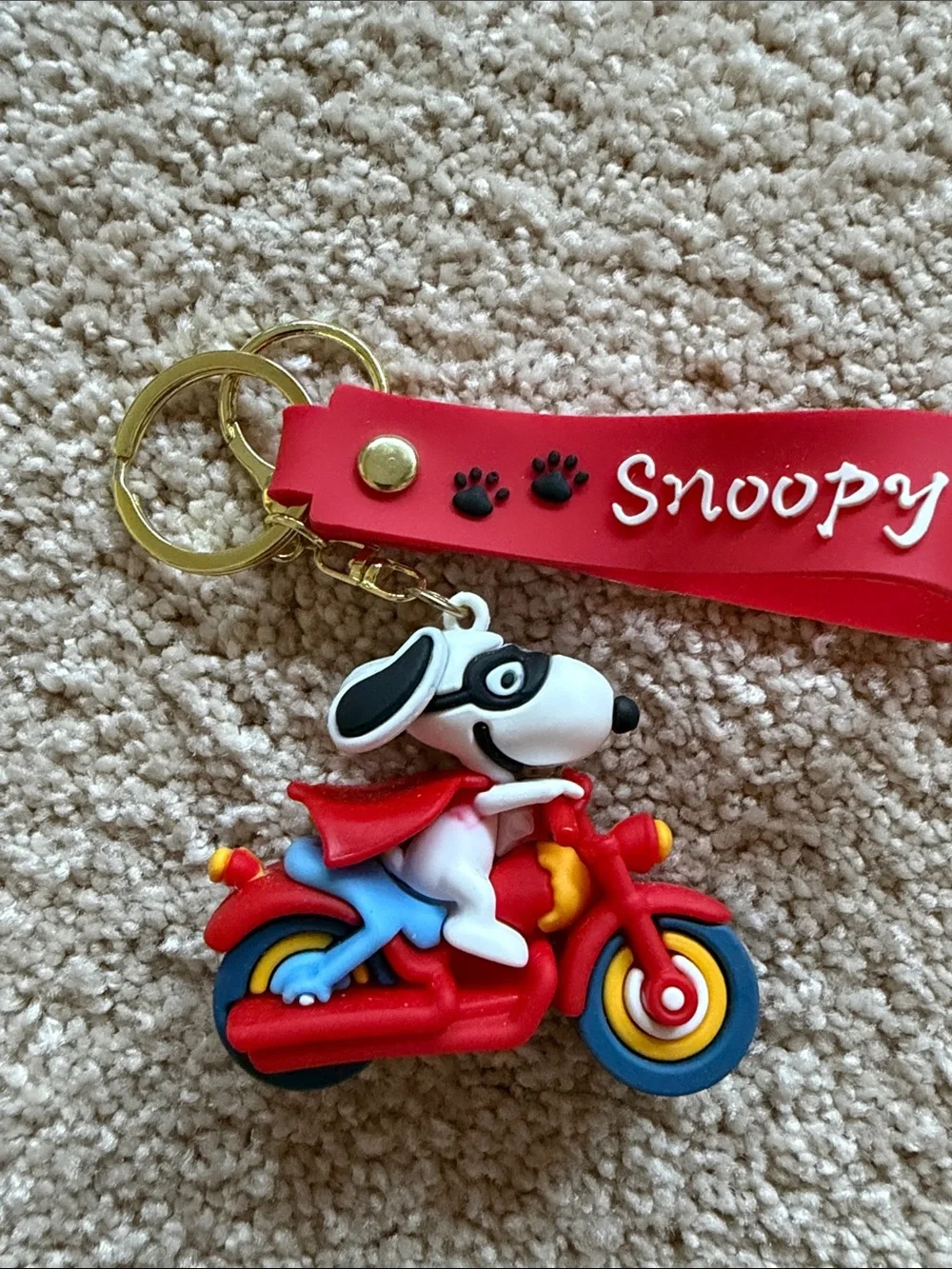 Snoopy Red Motorcycle Dog Keychain. Adorable